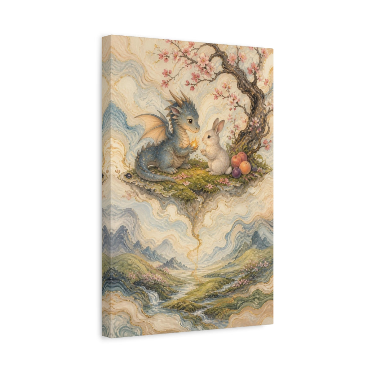 Side Mockup 4. Kids Dragon And Bunny shown as canvas print