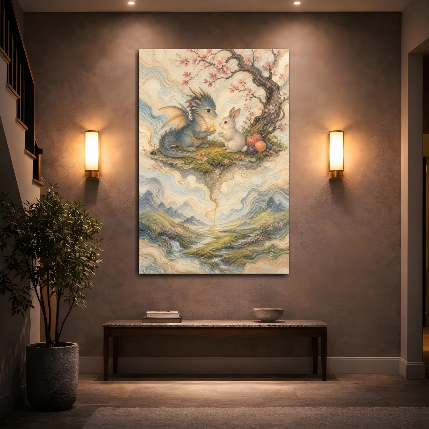 Mockup 2. Kids Dragon And Bunny shown as canvas print