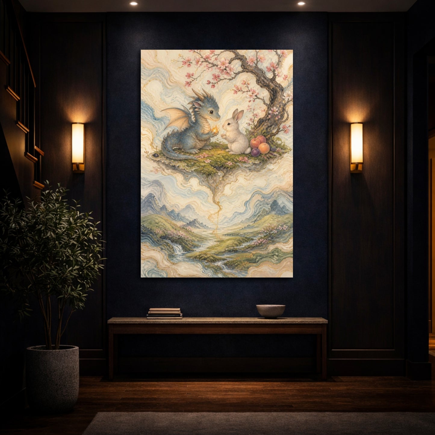 Mockup 4. Kids Dragon And Bunny shown as canvas print