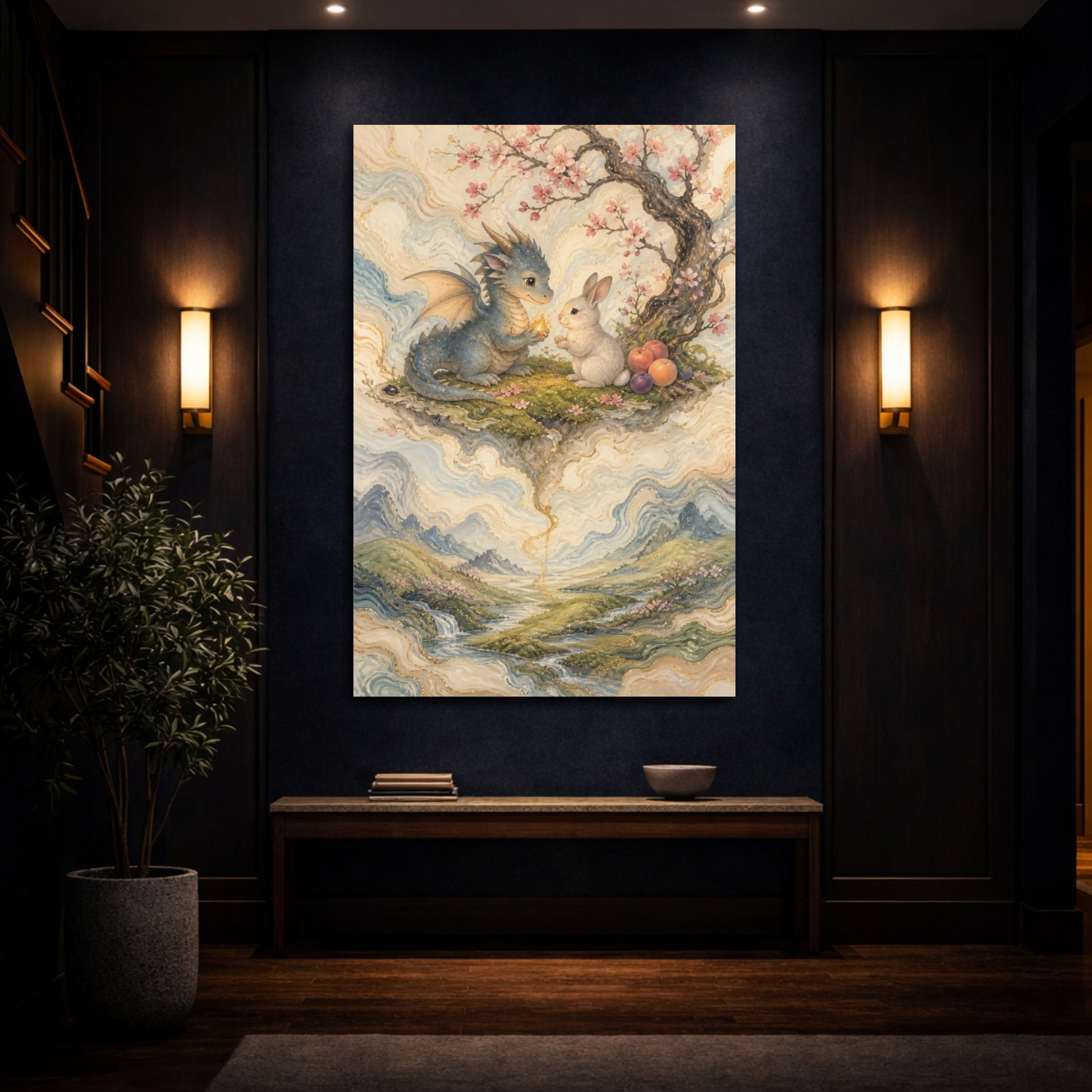 Mockup 4. Kids Dragon And Bunny shown as canvas print