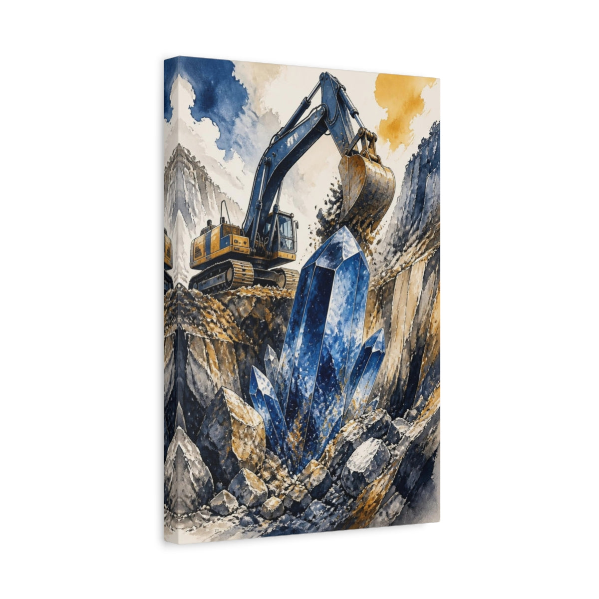 Side Mockup 4. Kids Excavator And Crystal shown as canvas print