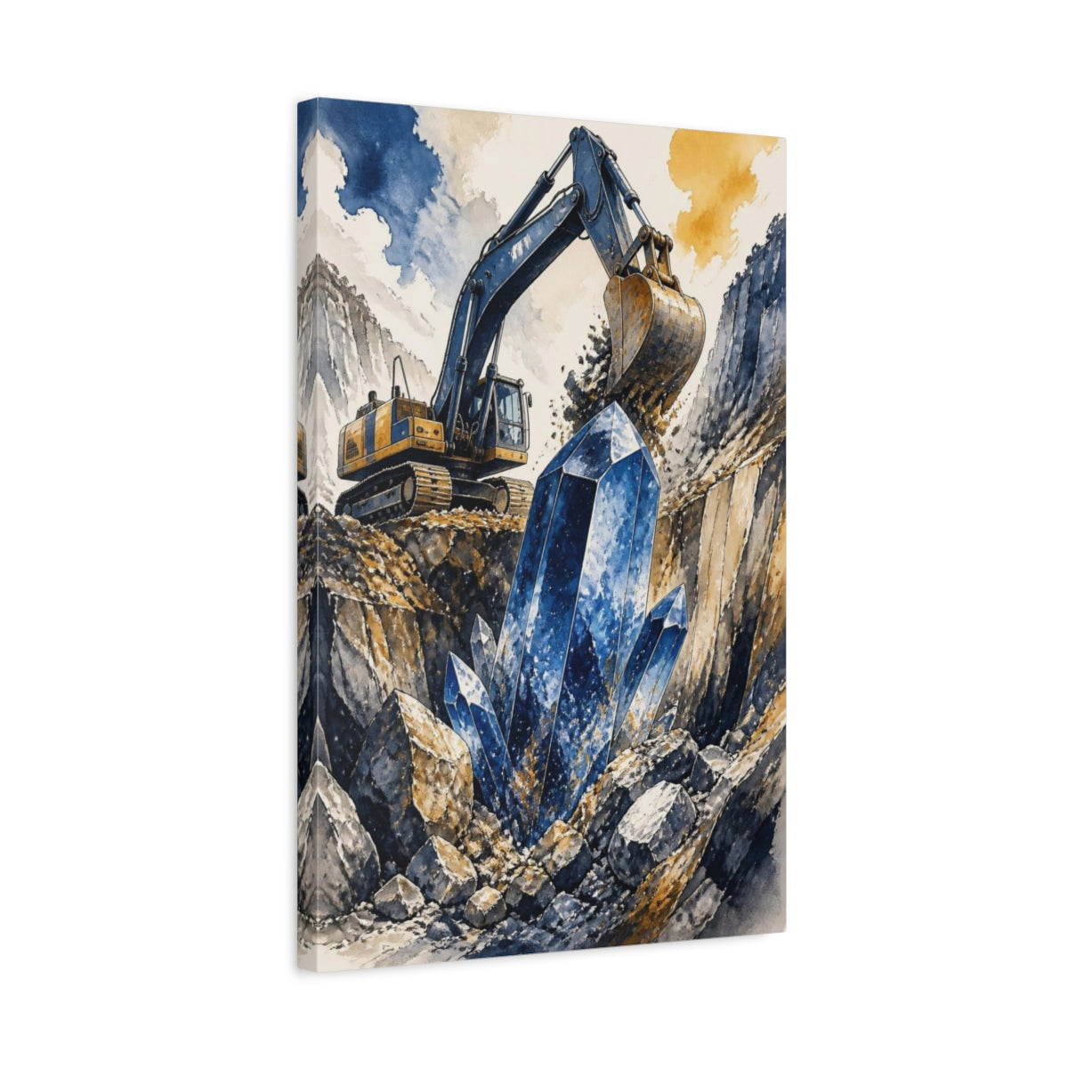Side Mockup 3. Kids Excavator And Crystal shown as canvas print