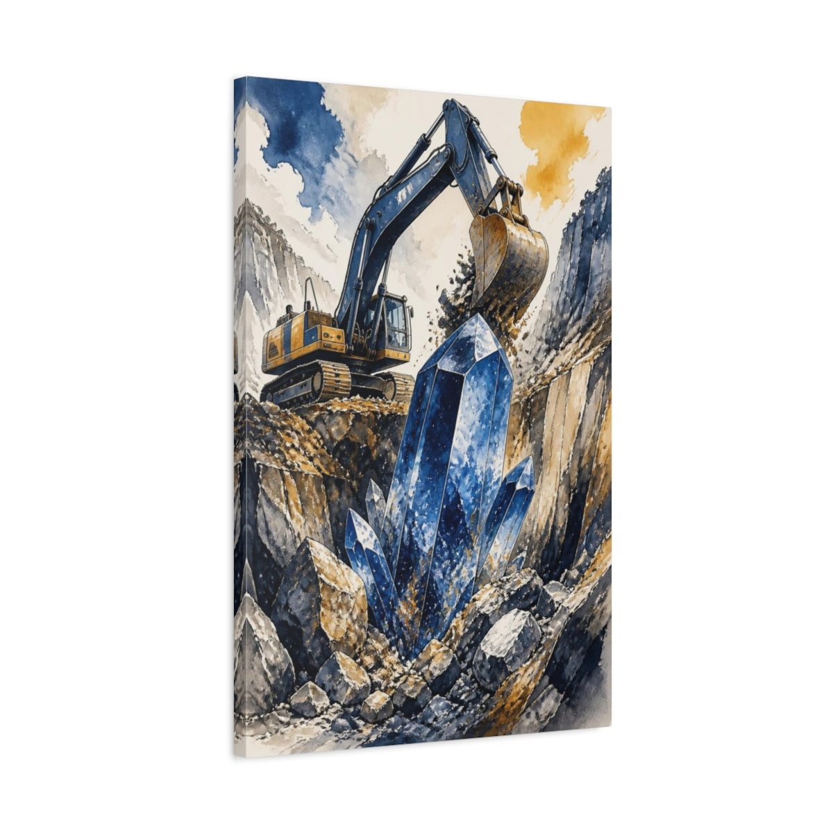 Side Mockup 2. Kids Excavator And Crystal shown as canvas print