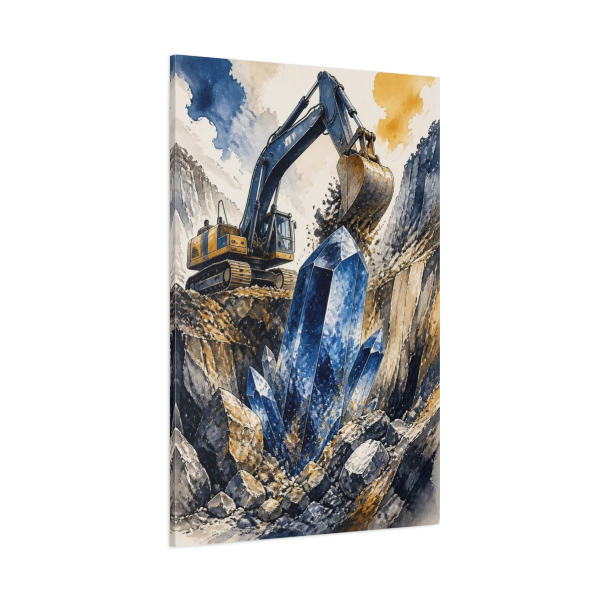 Side Mockup 1. Kids Excavator And Crystal shown as canvas print