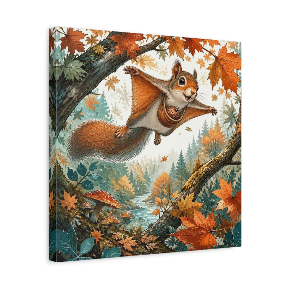 Side Mockup 6. Kids Gliding Squirrel shown as canvas print