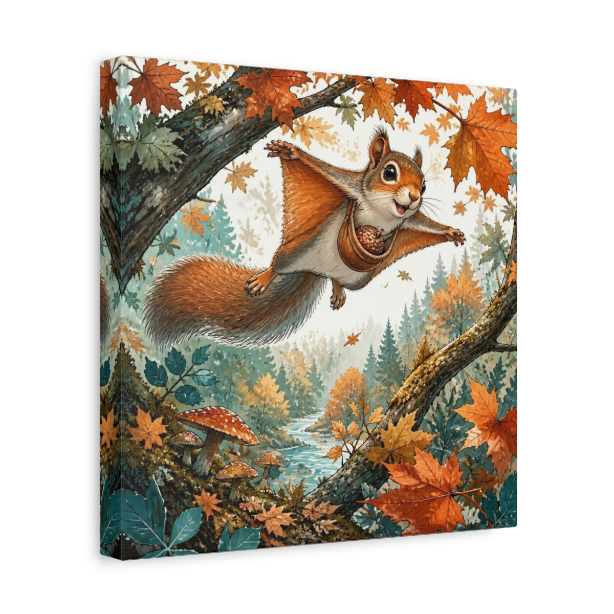 Side Mockup 8. Kids Gliding Squirrel shown as canvas print