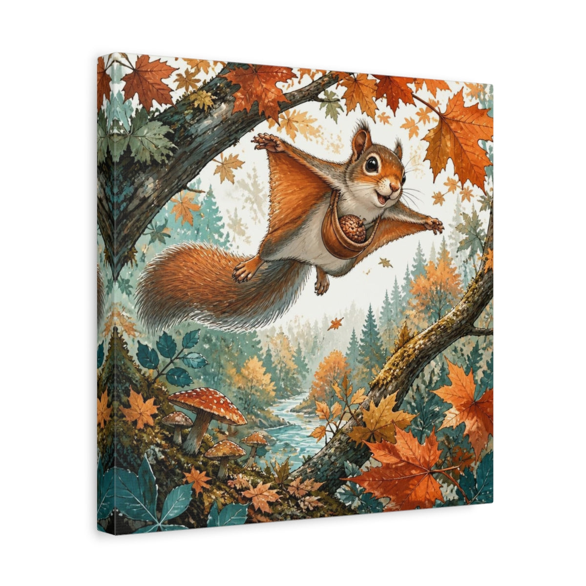 Side Mockup 7. Kids Gliding Squirrel shown as canvas print