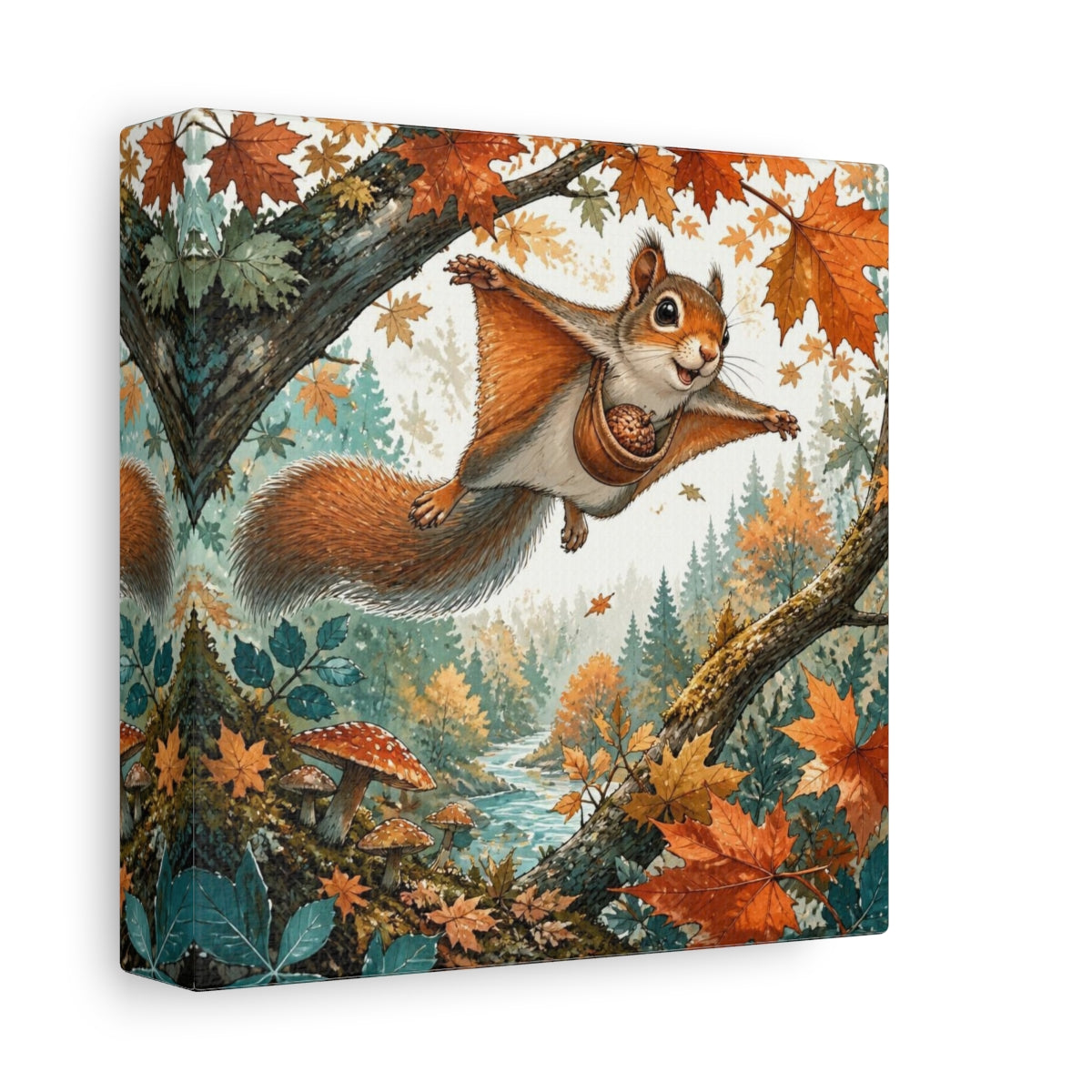 Side Mockup 2. Kids Gliding Squirrel shown as canvas print