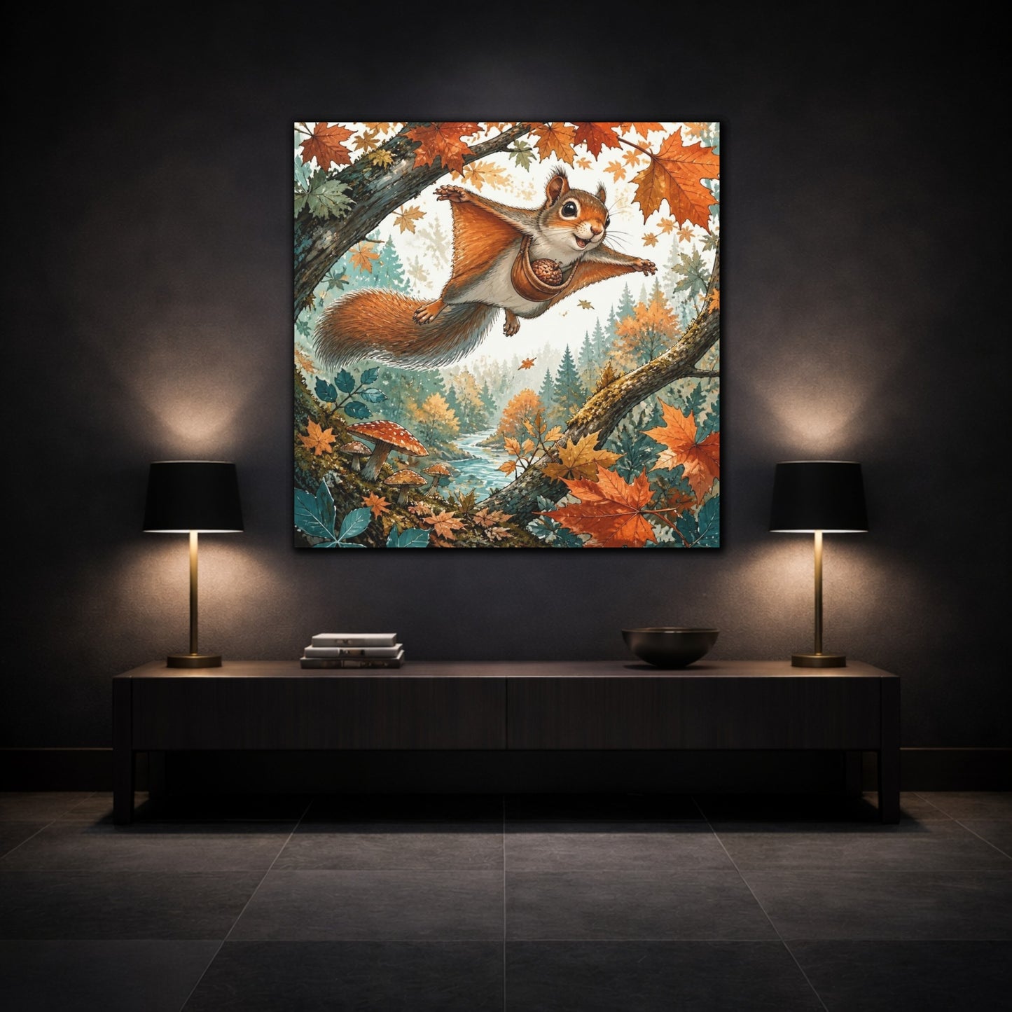 Mockup 3. Kids Gliding Squirrel shown as canvas print