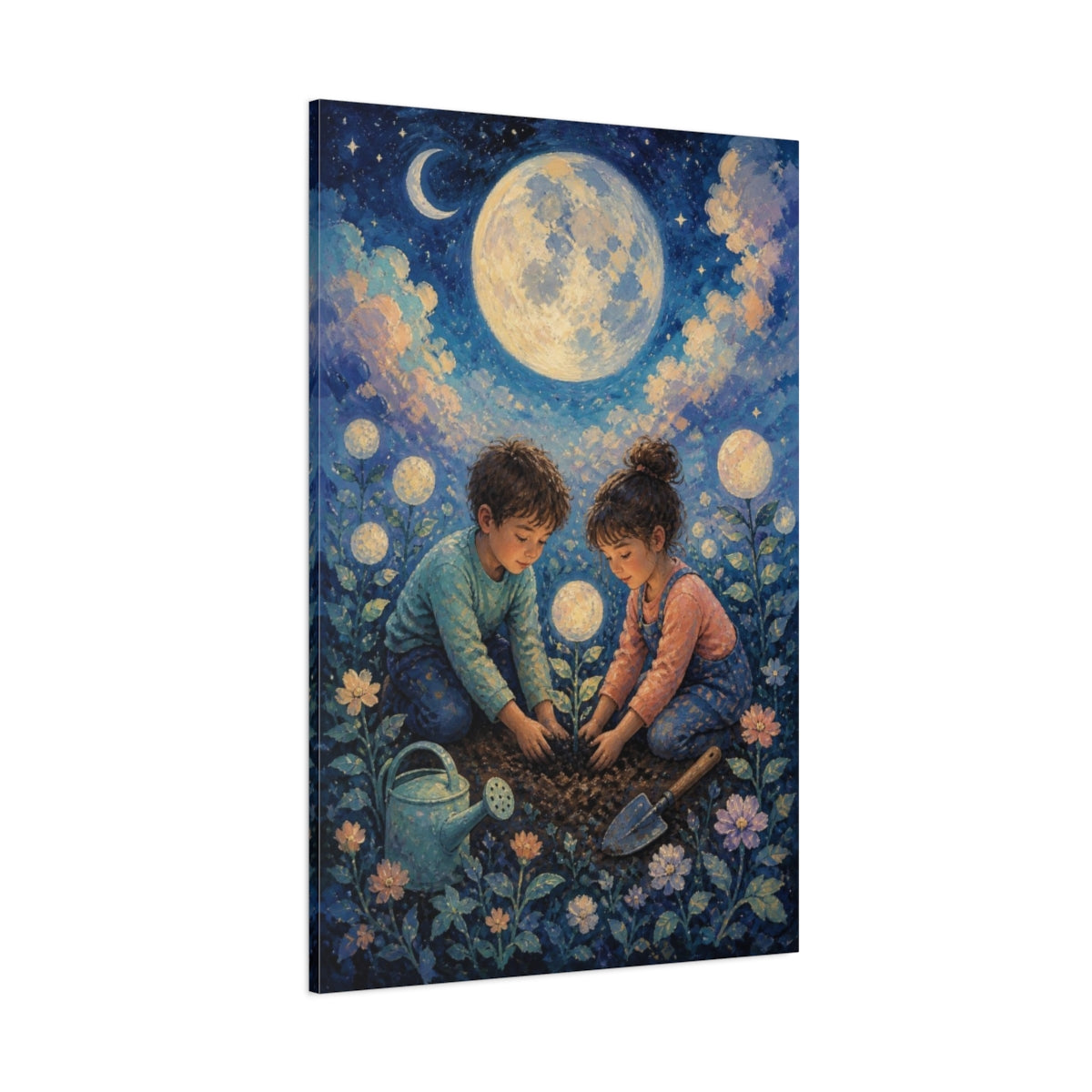 Side Mockup 1. Kids Moon Garden shown as canvas print