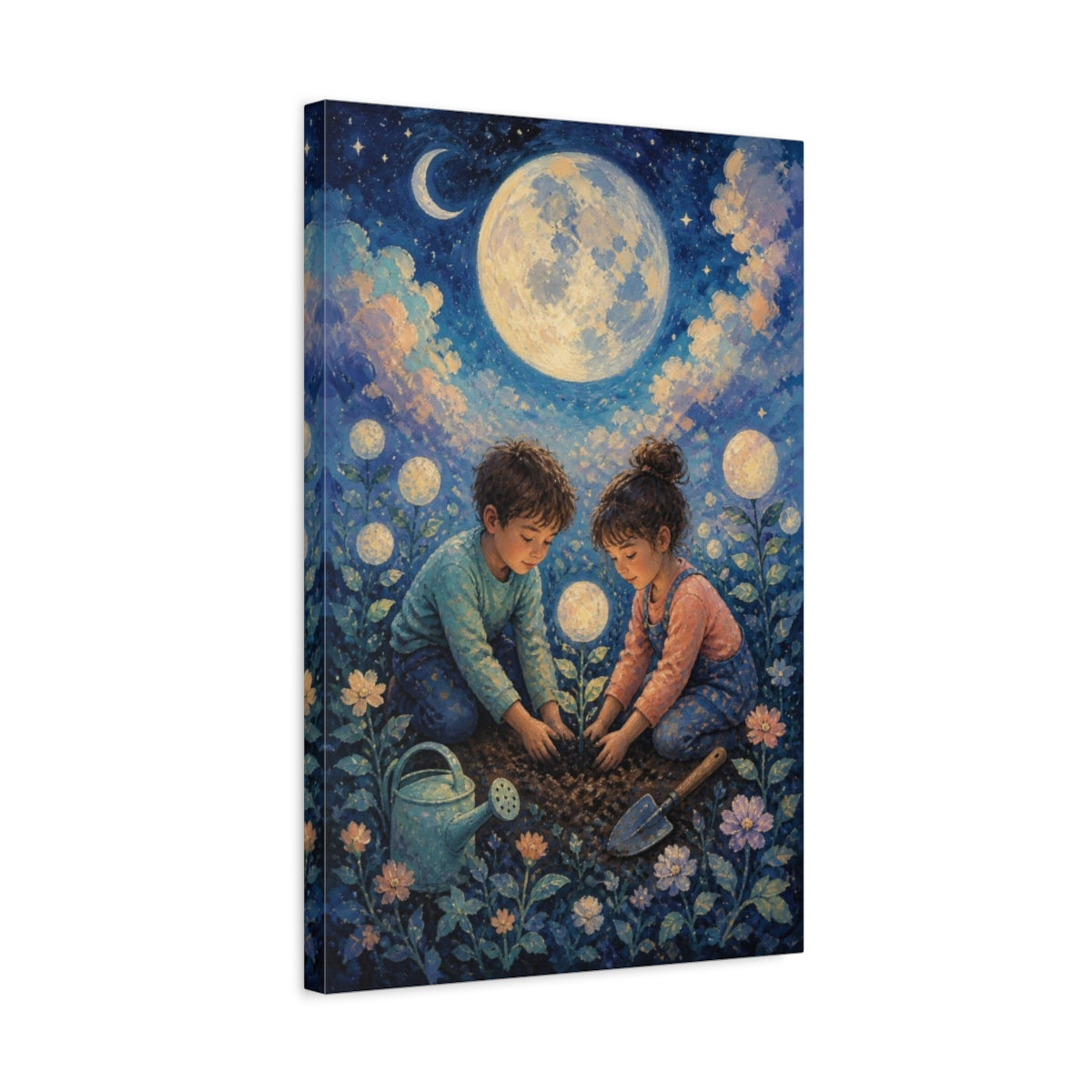 Side Mockup 3. Kids Moon Garden shown as canvas print
