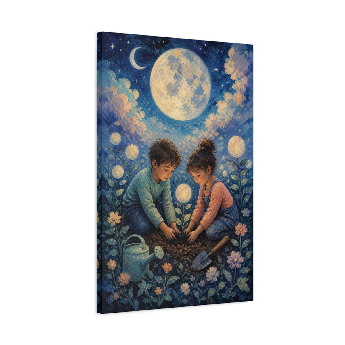 Side Mockup 2. Kids Moon Garden shown as canvas print