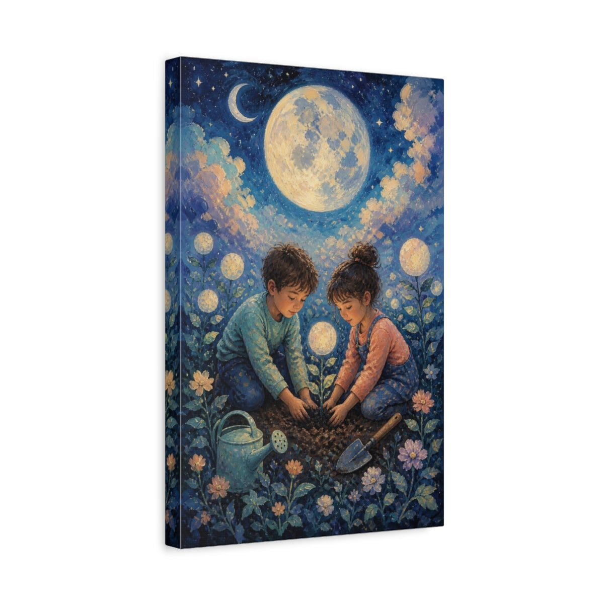 Side Mockup 4. Kids Moon Garden shown as canvas print