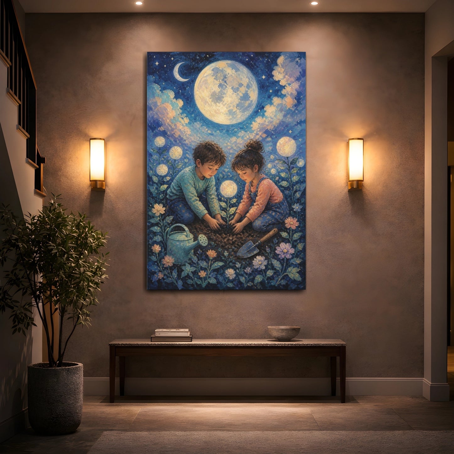 Mockup 2. Kids Moon Garden shown as canvas print