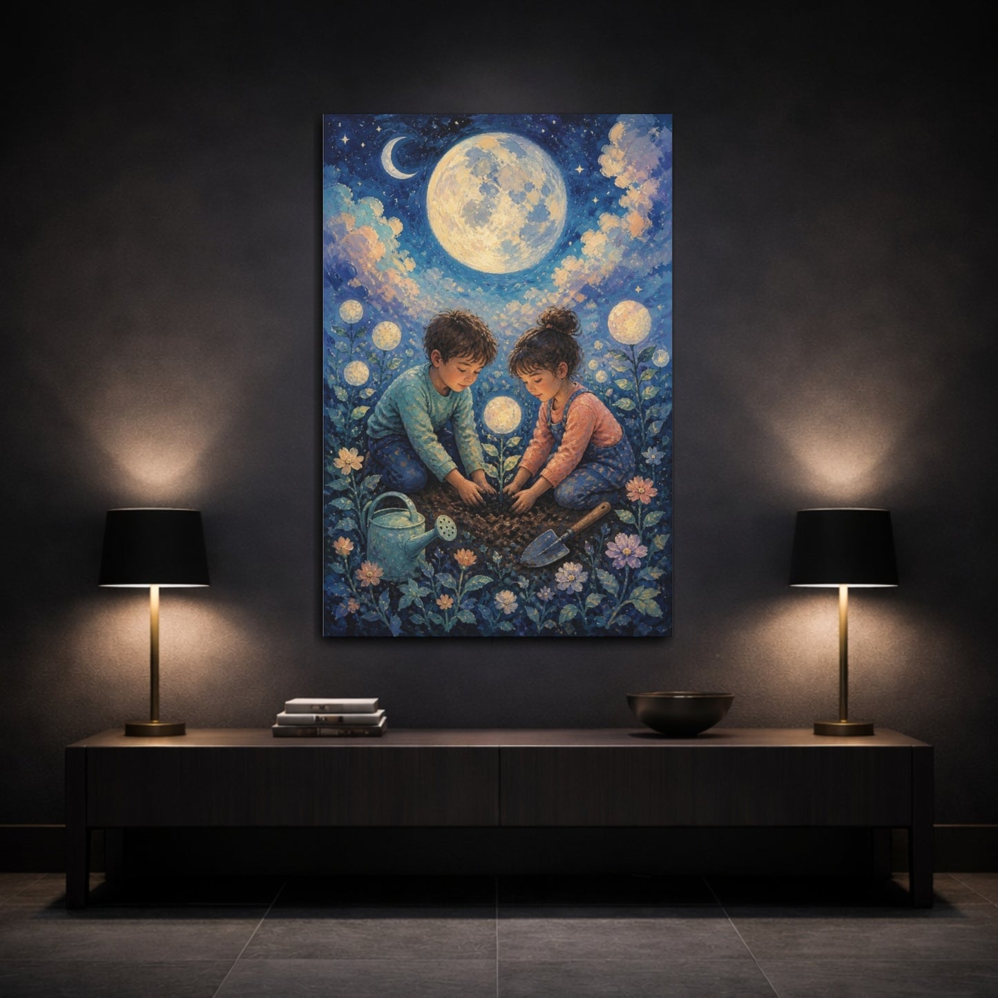 Mockup 3. Kids Moon Garden shown as canvas print