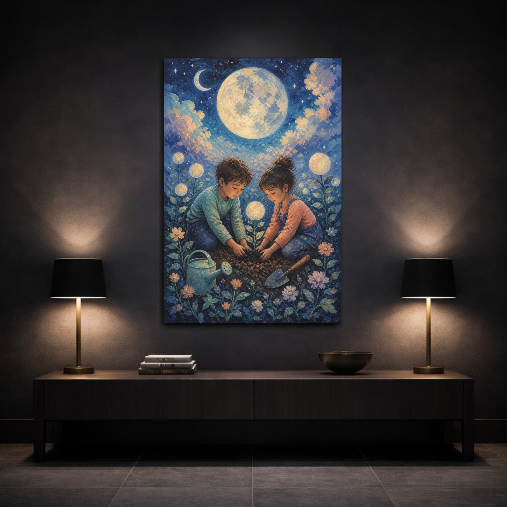 Mockup 3. Kids Moon Garden shown as canvas print