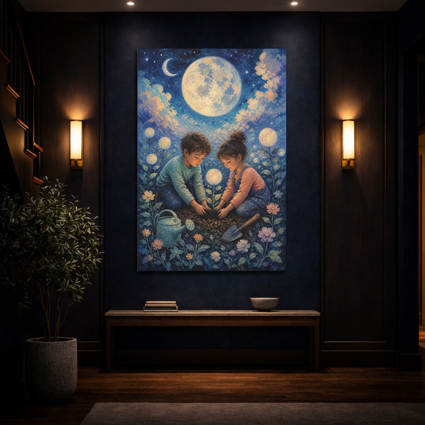 Mockup 4. Kids Moon Garden shown as canvas print