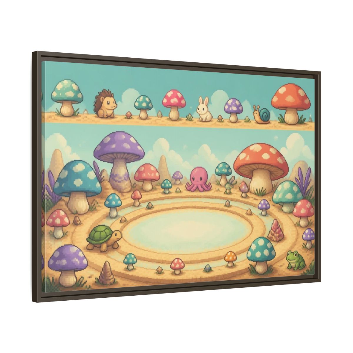 Main Mockup. Kids Mushroom Meadow shown as framed canvas print