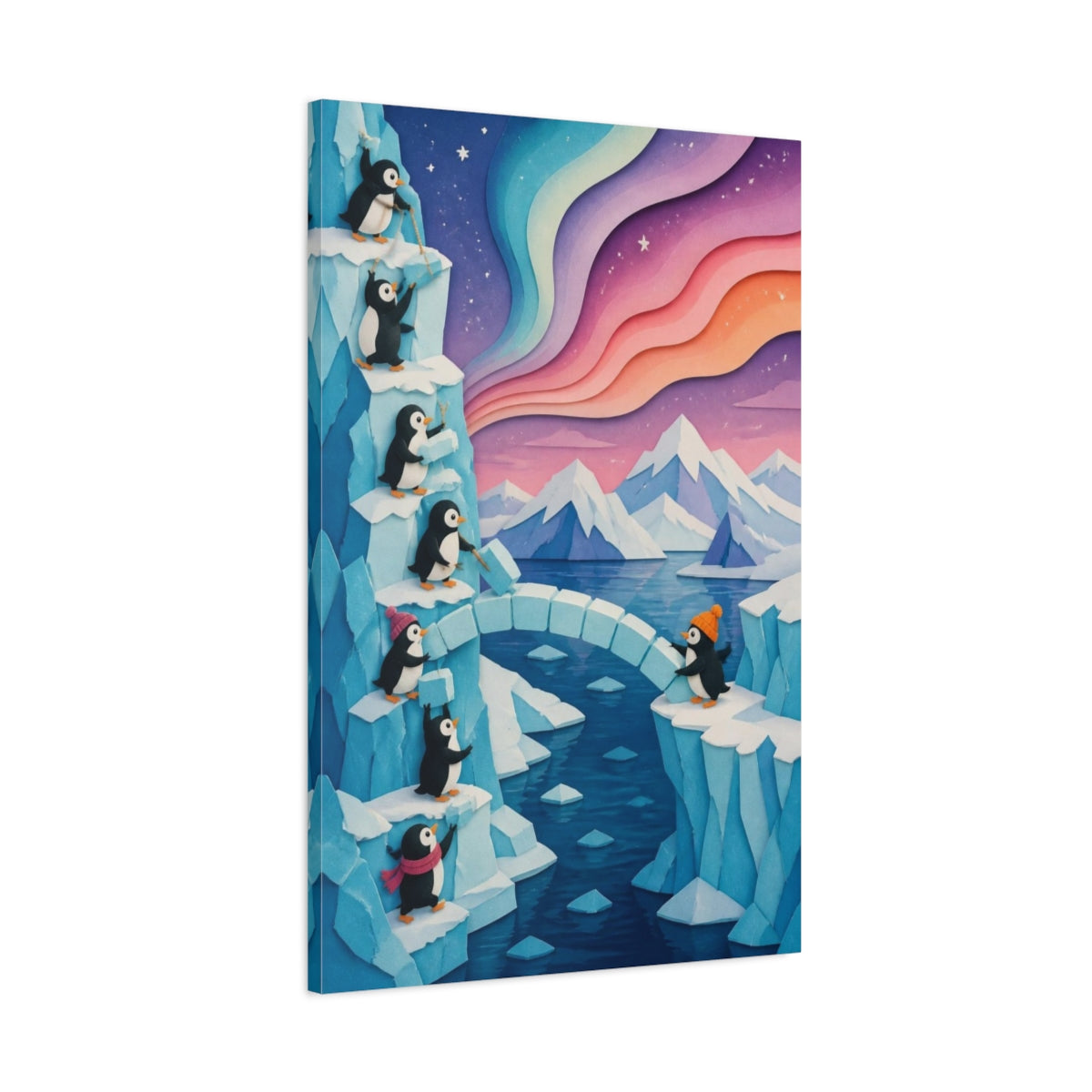 Main Mockup. Kids Penguin Ice Bridge shown as canvas print