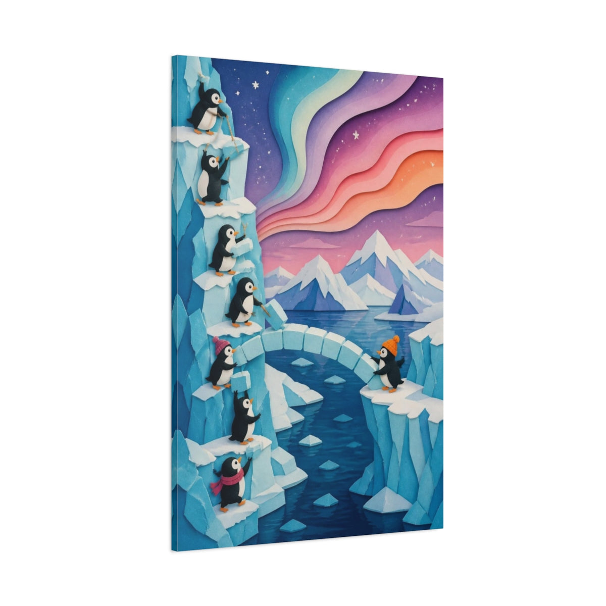 Side Mockup 1. Kids Penguin Ice Bridge shown as canvas print