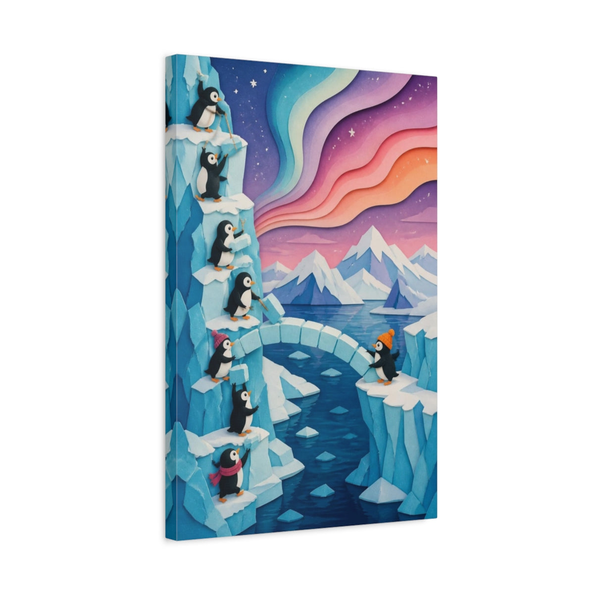 Side Mockup 3. Kids Penguin Ice Bridge shown as canvas print