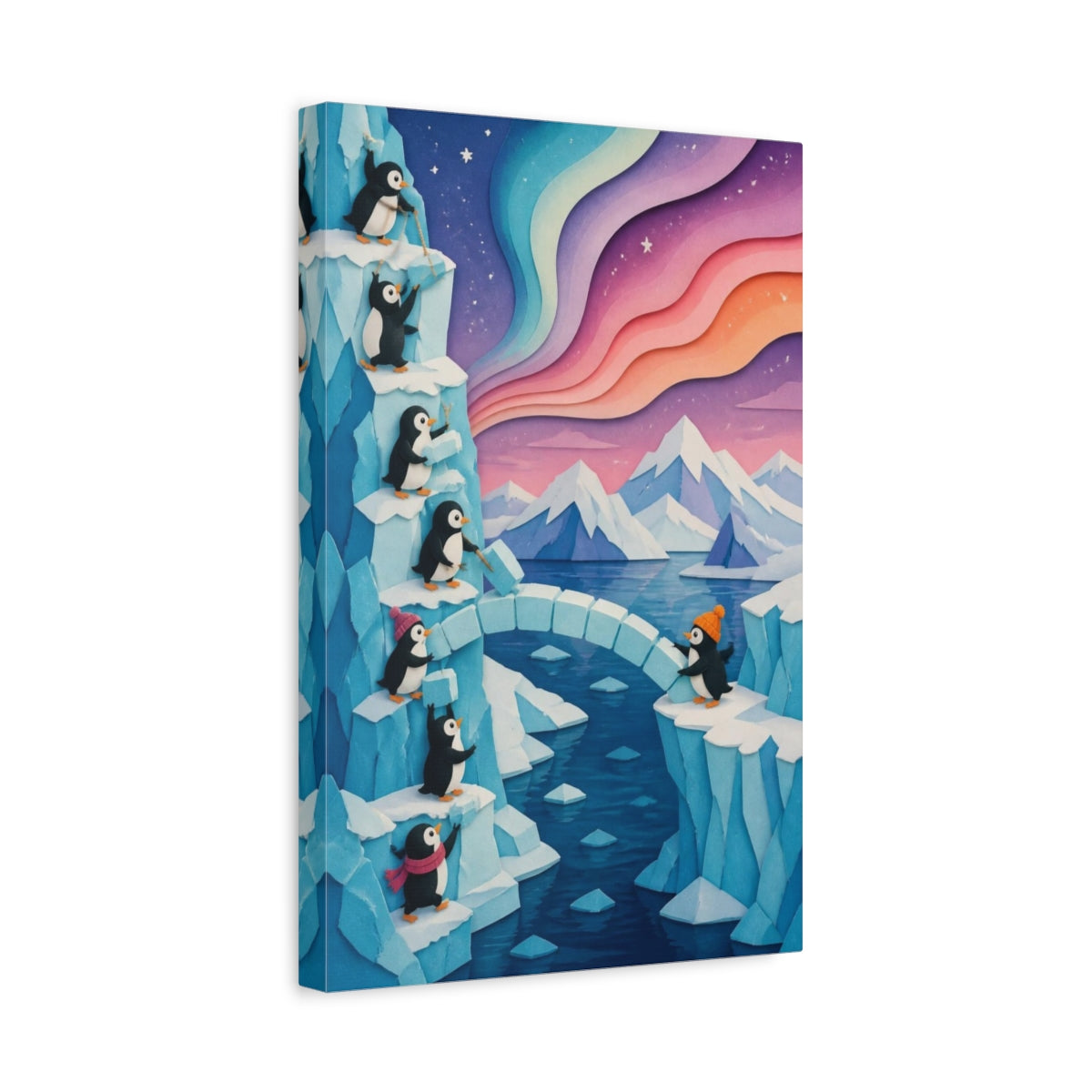 Side Mockup 4. Kids Penguin Ice Bridge shown as canvas print