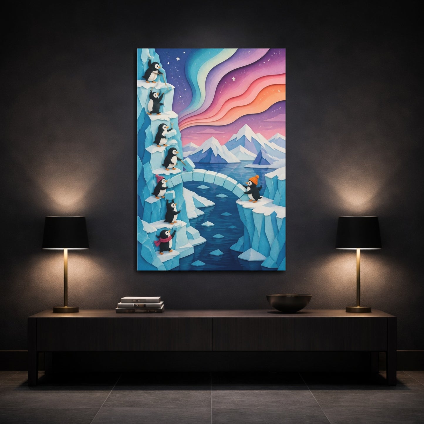 Mockup 3. Kids Penguin Ice Bridge shown as canvas print