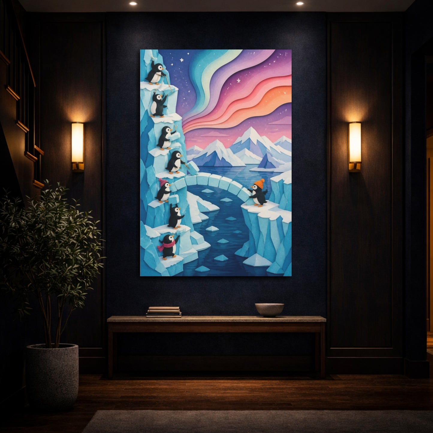 Mockup 4. Kids Penguin Ice Bridge shown as canvas print