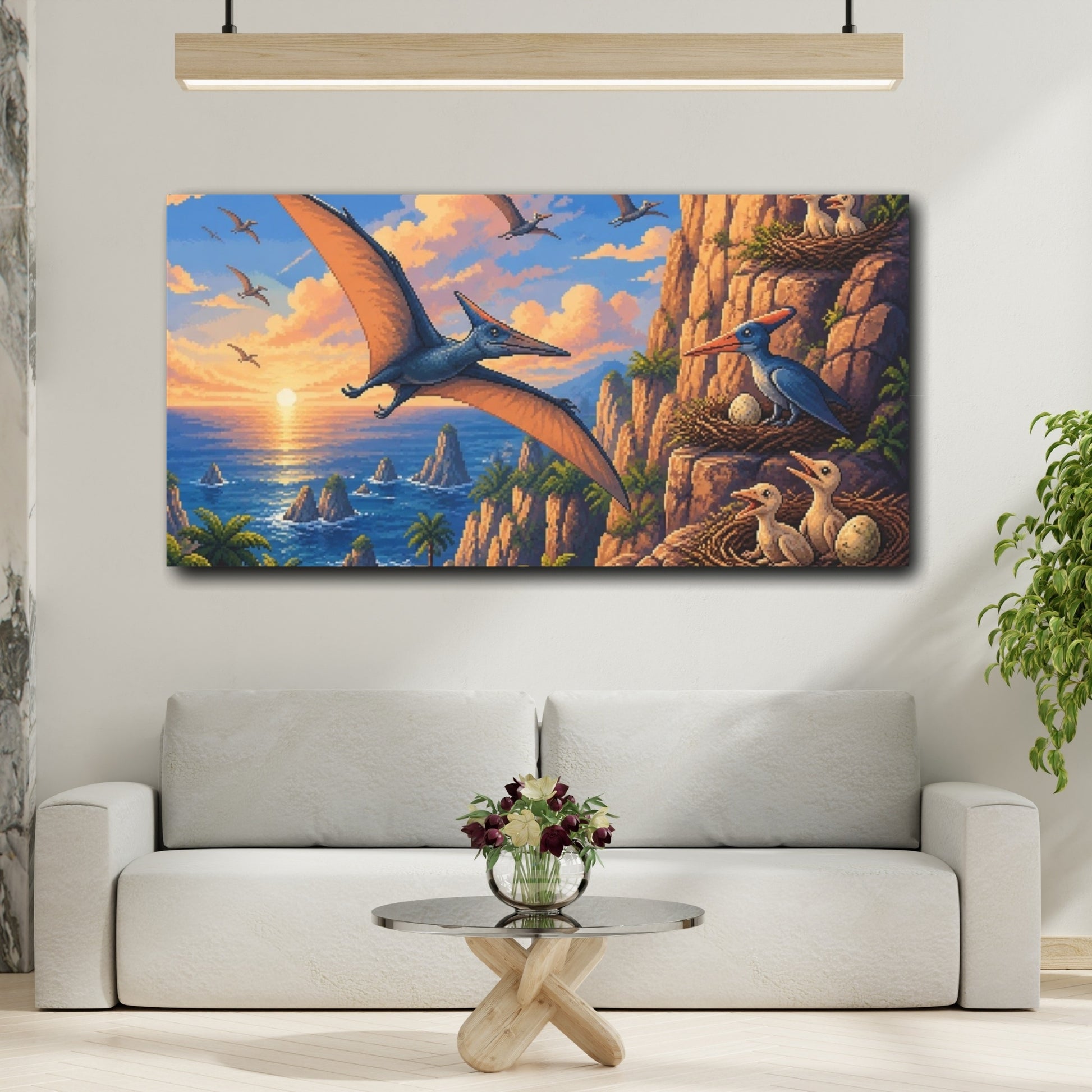 Mockup 2. Kids Pterosaur Sunset shown as canvas print