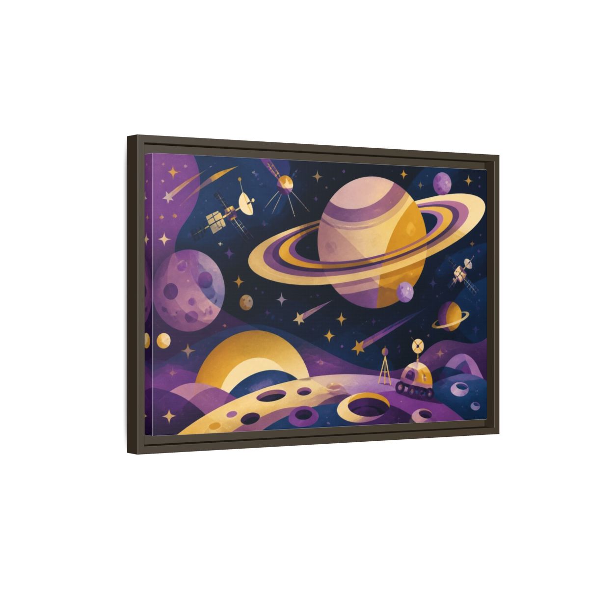 Side Mockup 2. Kids Ringed Planet shown as framed canvas print
