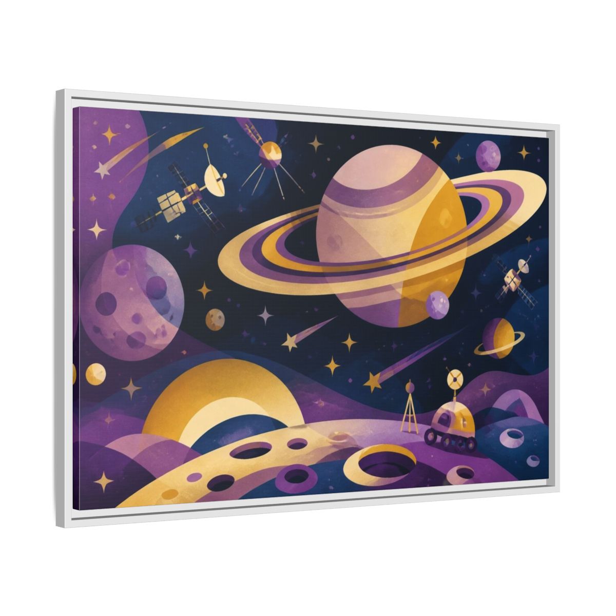 Side Mockup 9. Kids Ringed Planet shown as framed canvas print
