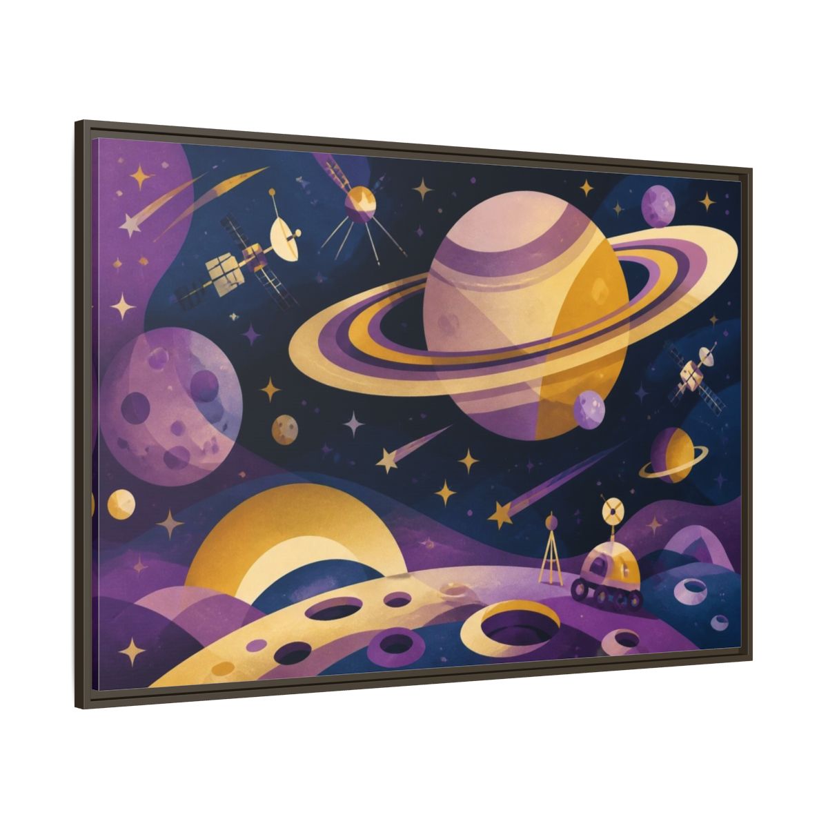 Side Mockup 8. Kids Ringed Planet shown as framed canvas print