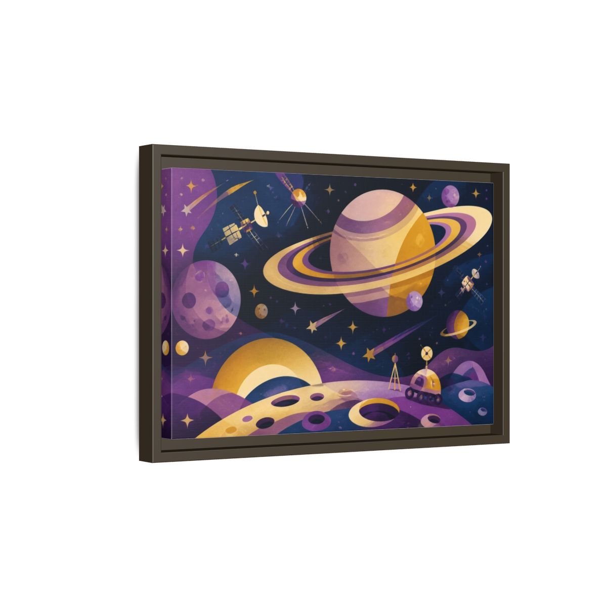 Side Mockup 5. Kids Ringed Planet shown as framed canvas print