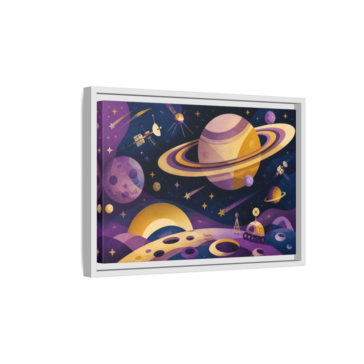 Side Mockup 4. Kids Ringed Planet shown as framed canvas print
