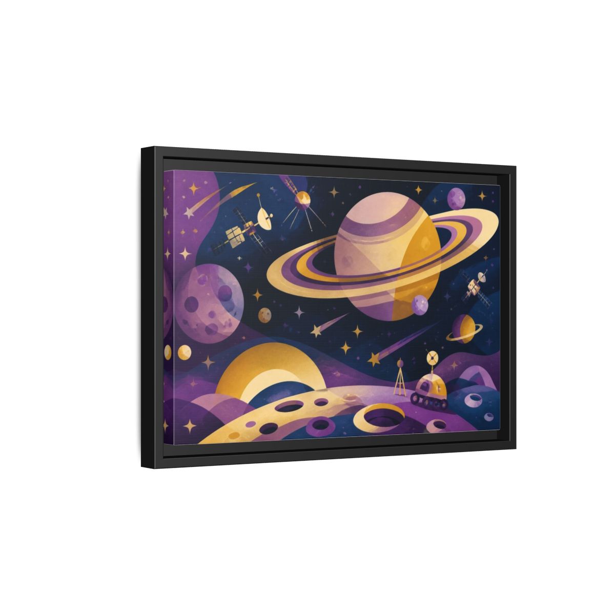 Side Mockup 6. Kids Ringed Planet shown as framed canvas print