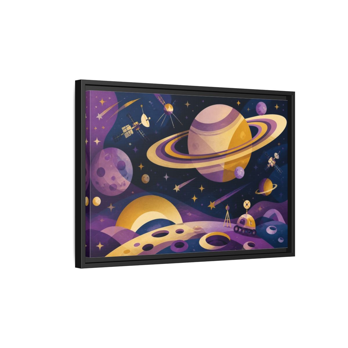 Side Mockup 3. Kids Ringed Planet shown as framed canvas print