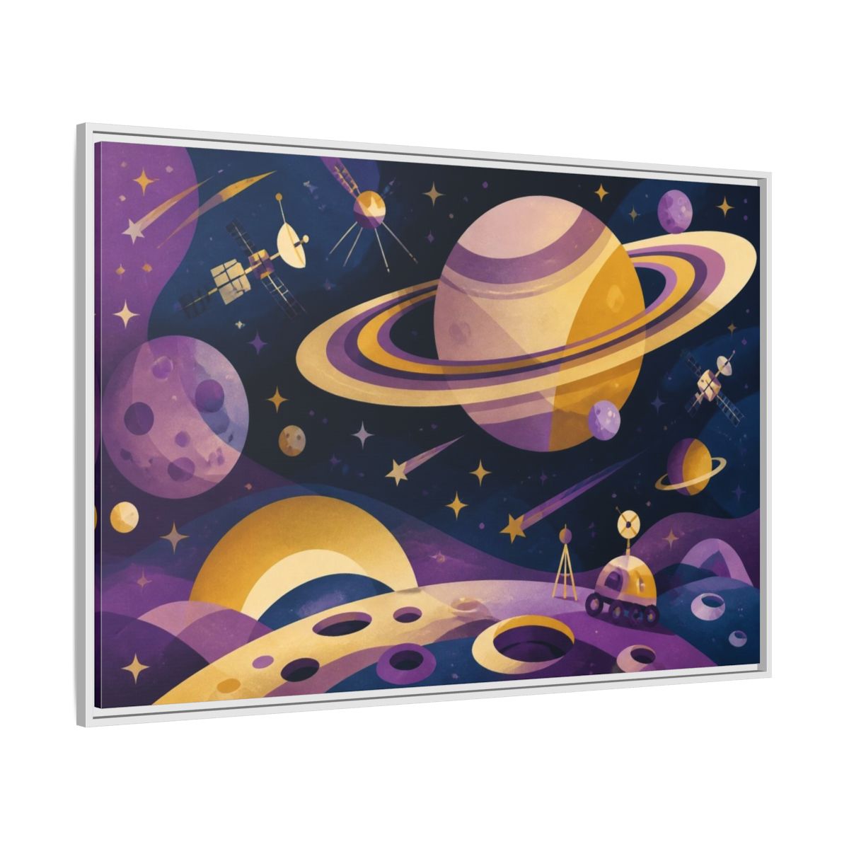 Side Mockup 7. Kids Ringed Planet shown as framed canvas print