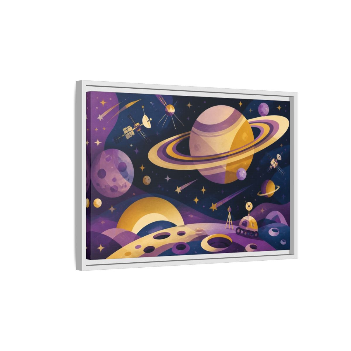Side Mockup 1. Kids Ringed Planet shown as framed canvas print