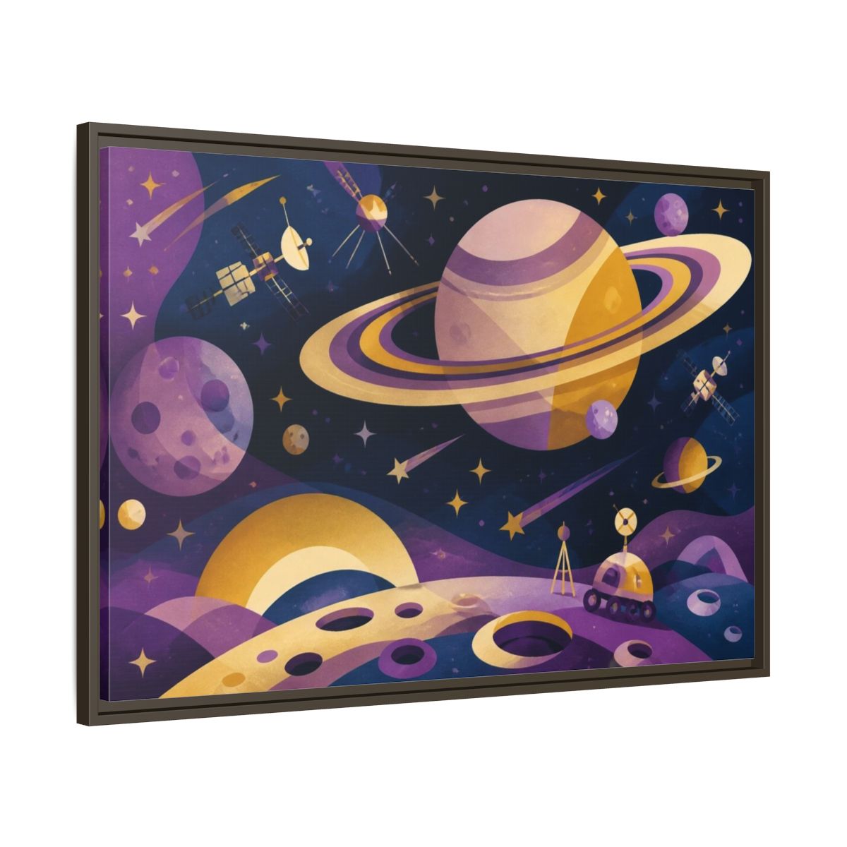Main Mockup. Kids Ringed Planet shown as framed canvas print