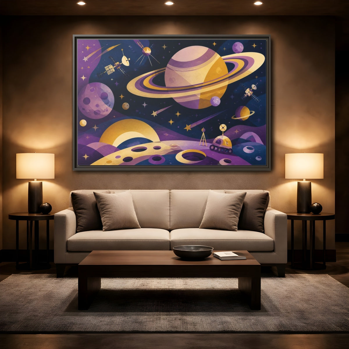 Mockup 2. Kids Ringed Planet shown as framed canvas print