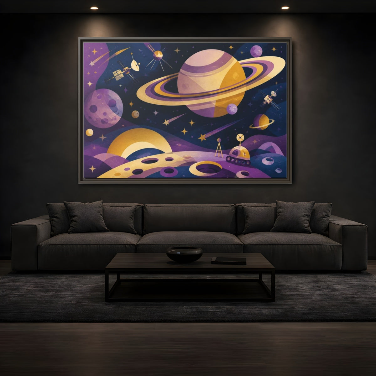 Mockup 3. Kids Ringed Planet shown as framed canvas print