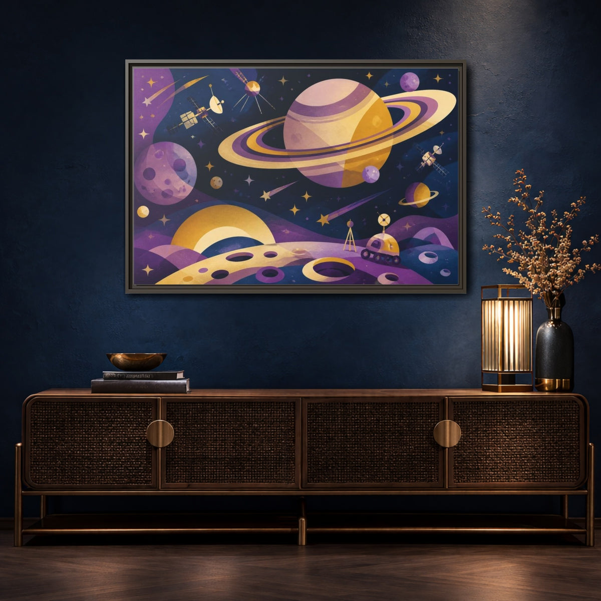Mockup 4. Kids Ringed Planet shown as framed canvas print
