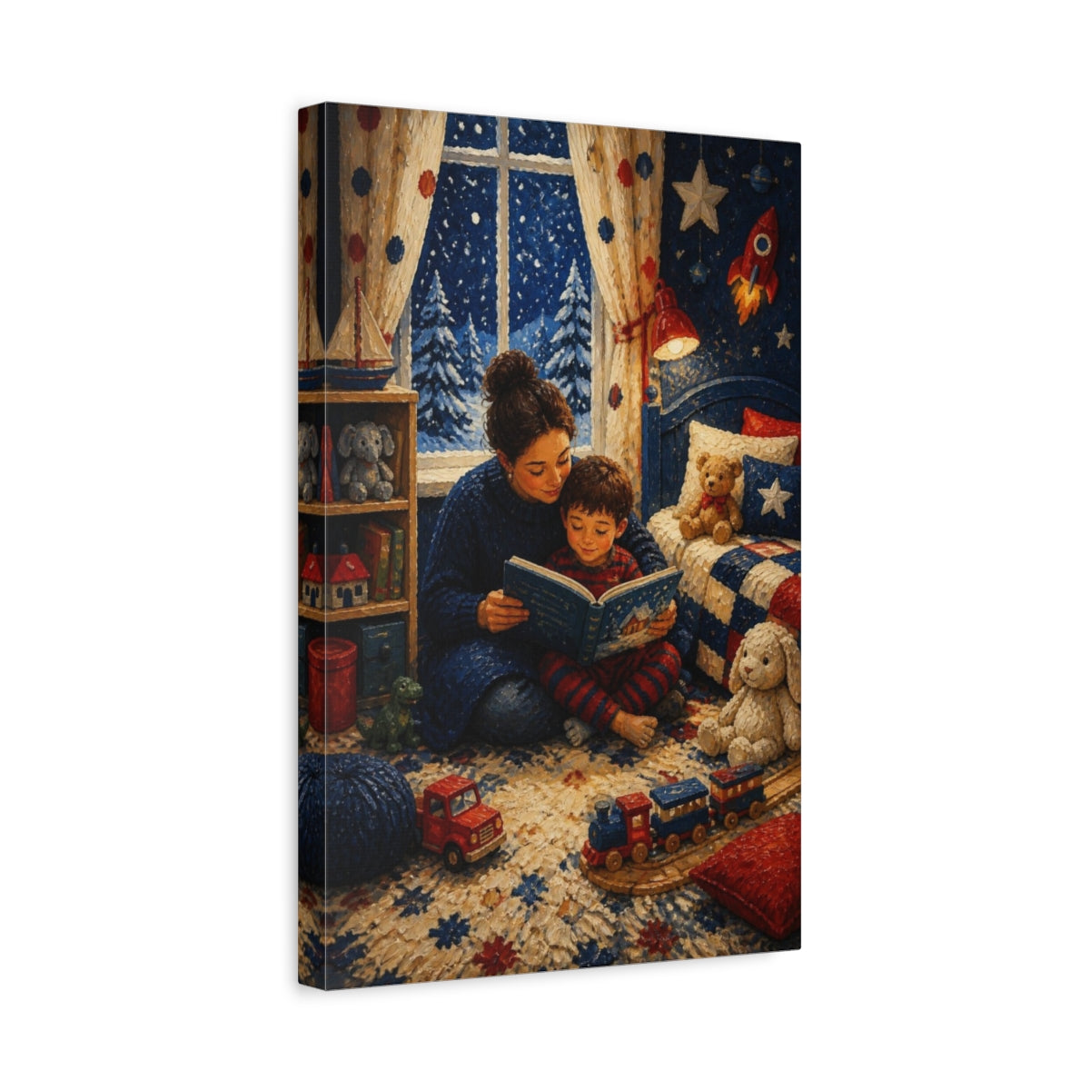Side Mockup 4. Kids Room Bedtime Reading shown as canvas print