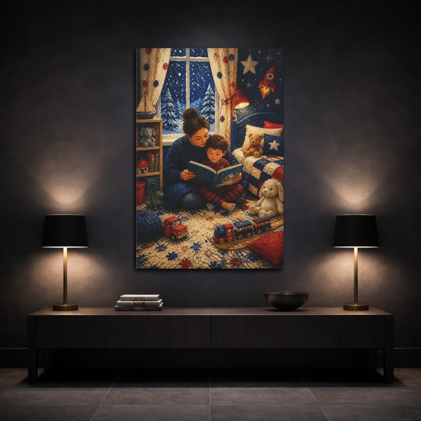 Mockup 3. Kids Room Bedtime Reading shown as canvas print