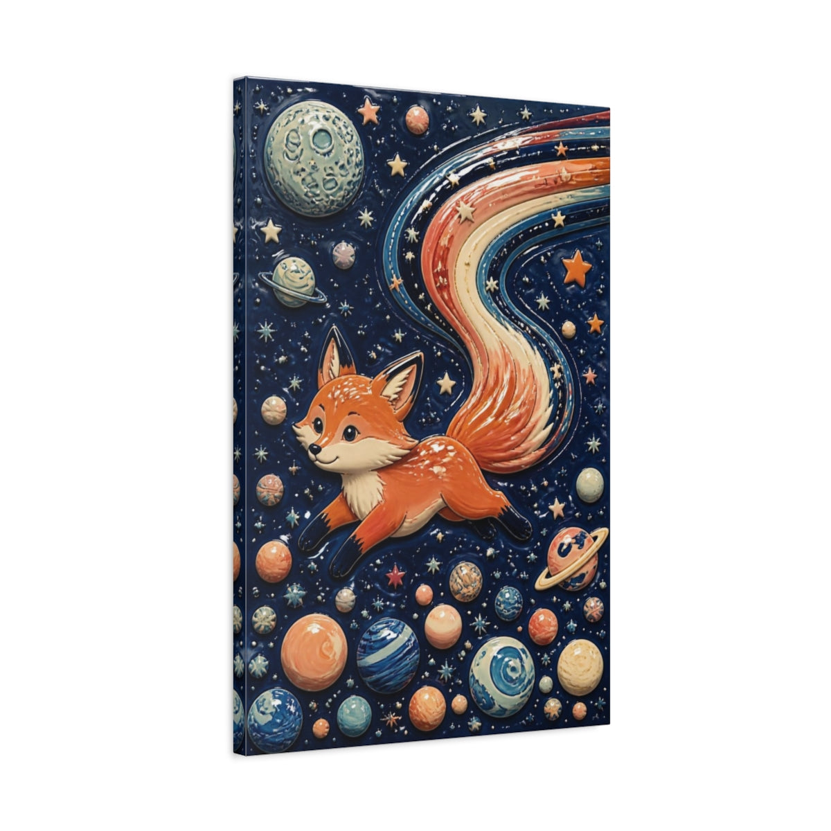 Side Mockup 2. Kids Room Comet Fox shown as canvas print