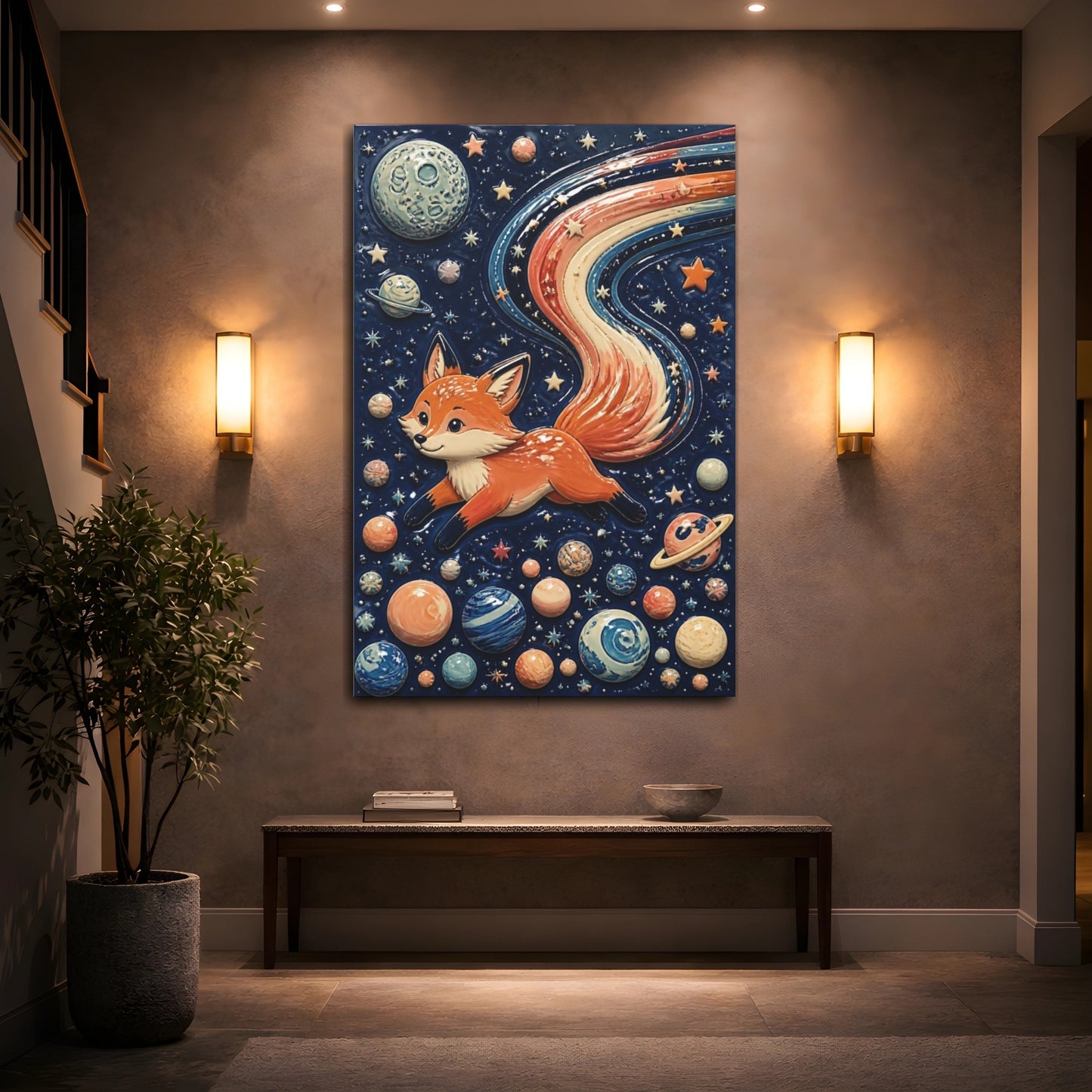 Mockup 2. Kids Room Comet Fox shown as canvas print