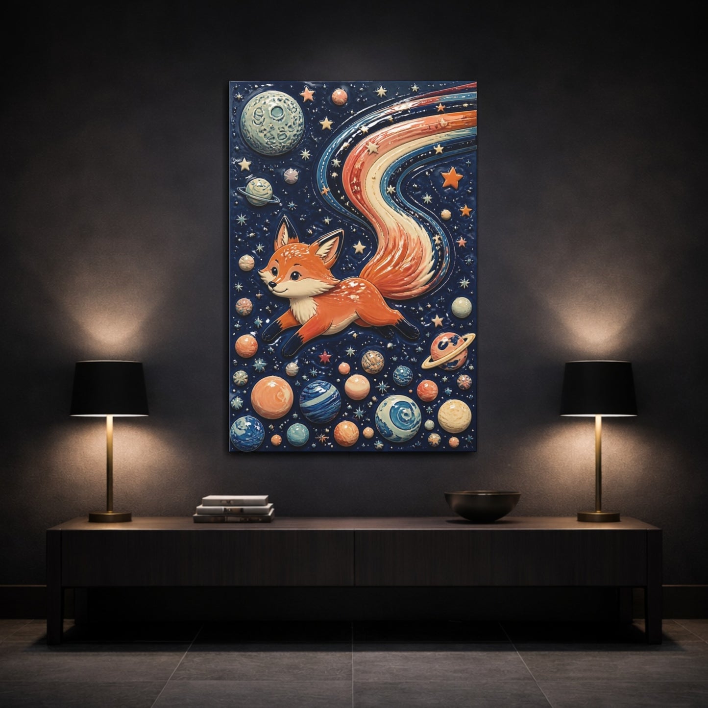 Mockup 3. Kids Room Comet Fox shown as canvas print