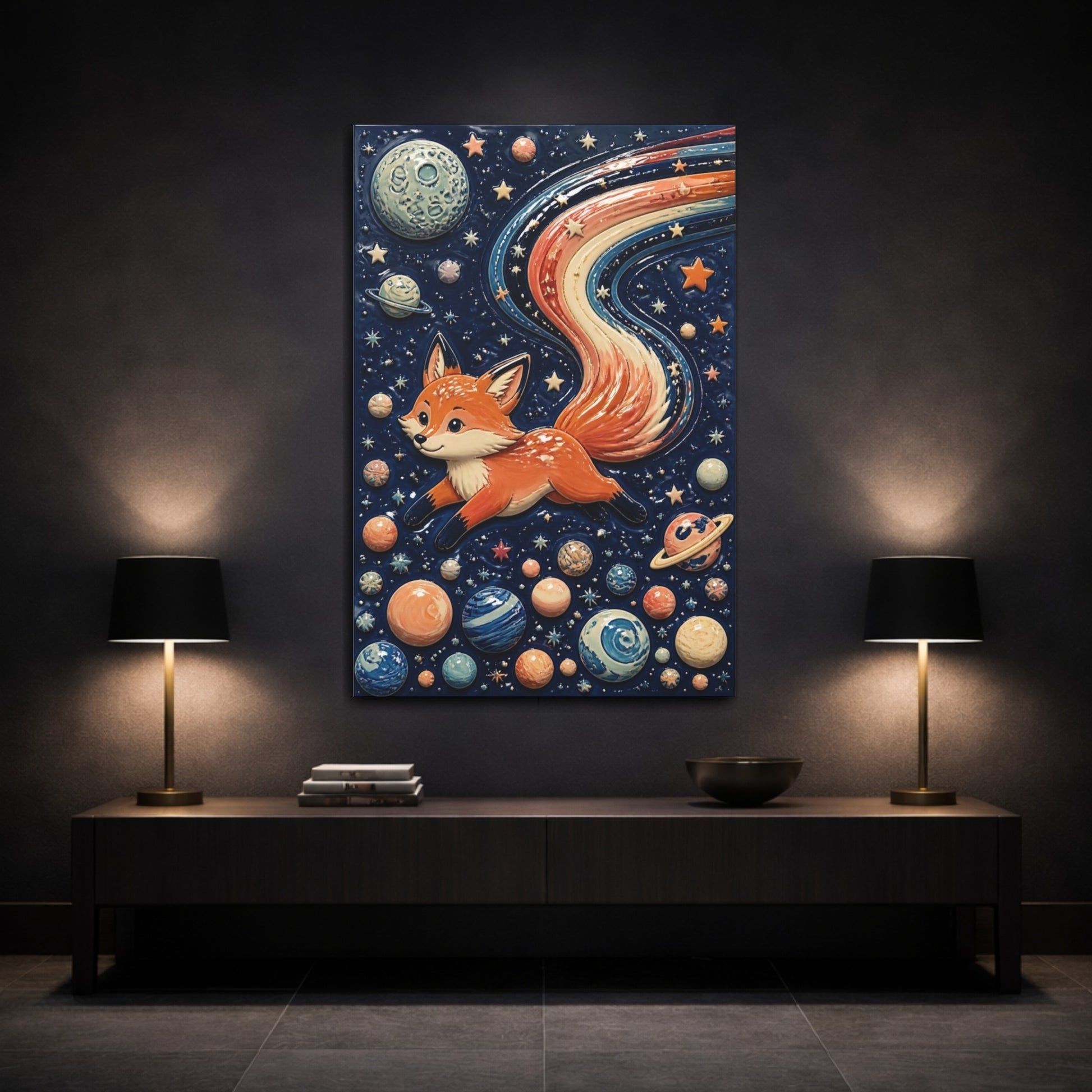 Mockup 3. Kids Room Comet Fox shown as canvas print