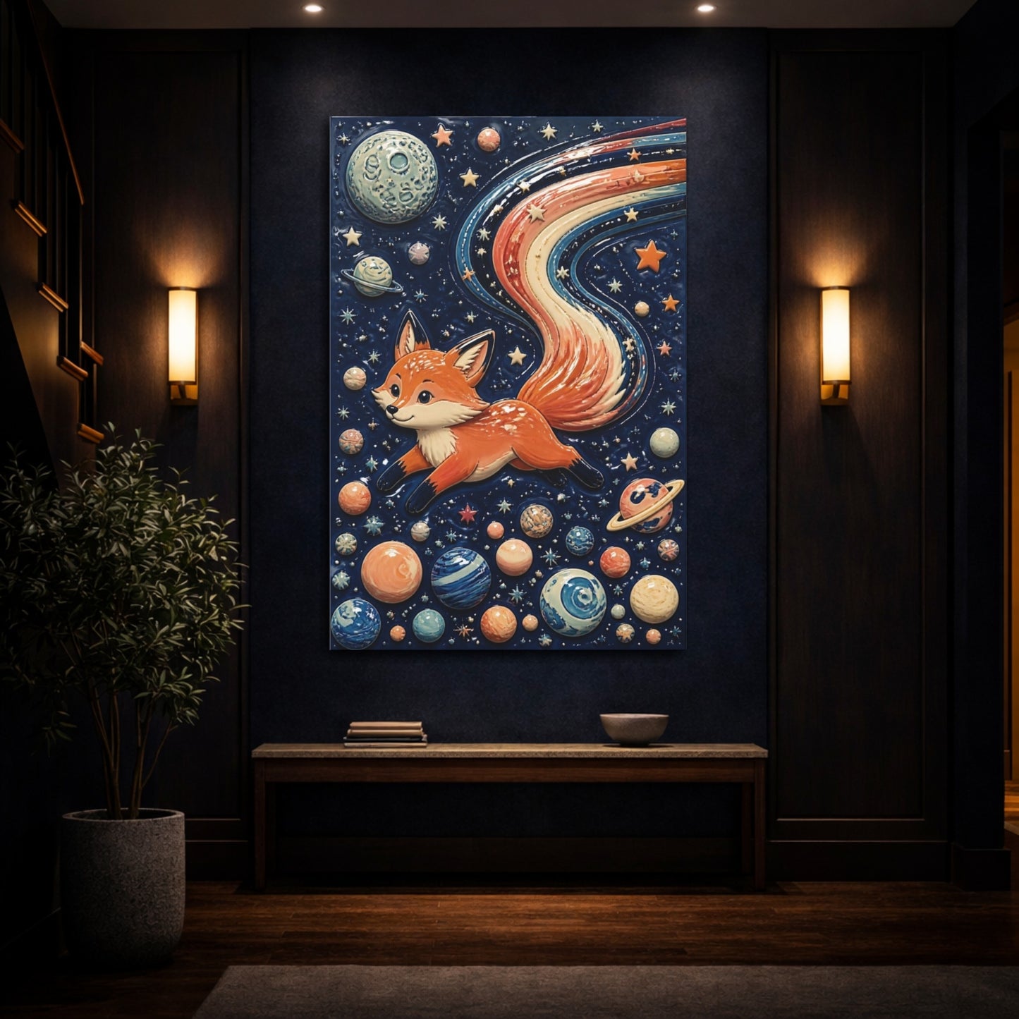 Mockup 4. Kids Room Comet Fox shown as canvas print