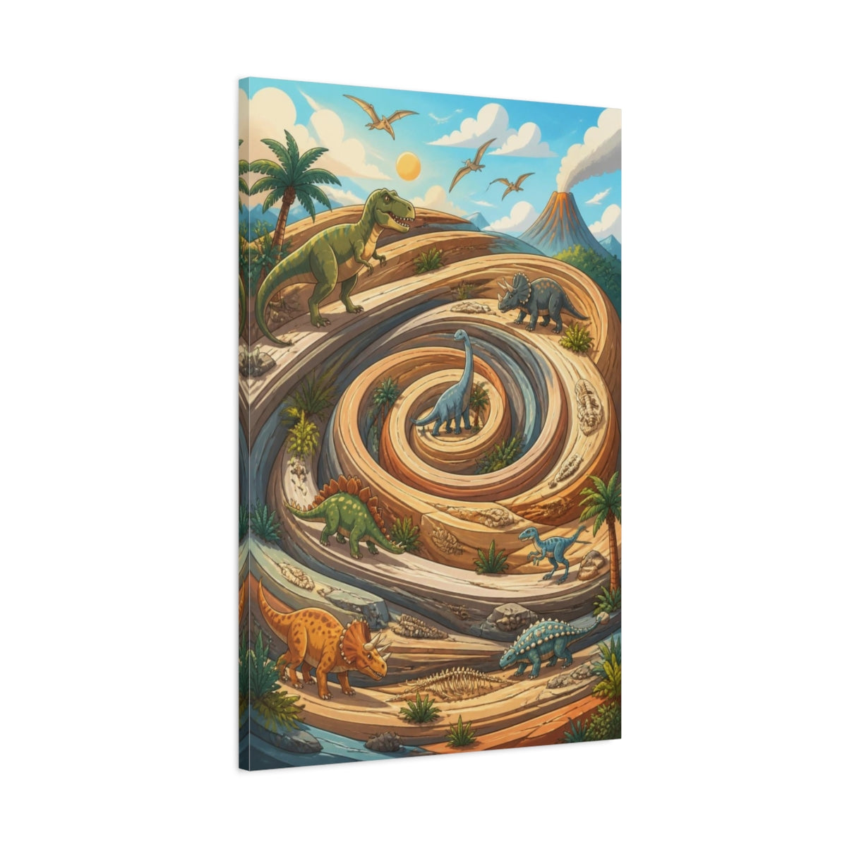 Main Mockup. Kids Room Dinosaur Spiral shown as canvas print